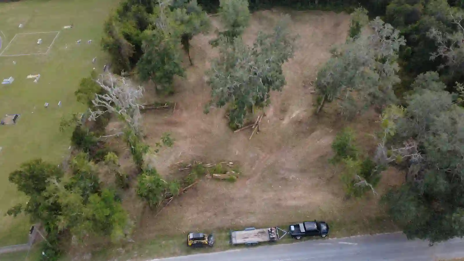 Cleared Alachua County acreage after forestry mulching with scattered oaks kept