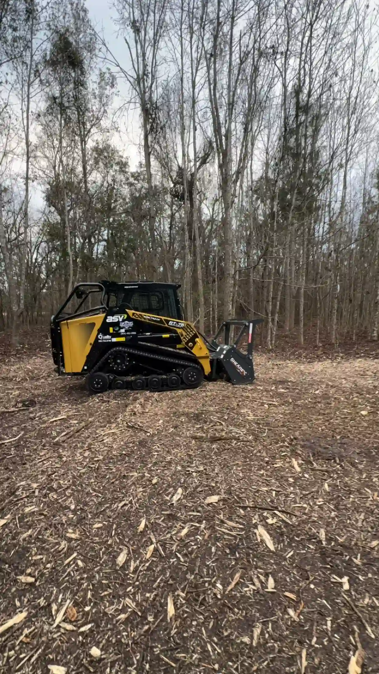 Forestry mulcher parked on freshly mulched ground near Lawtey FL
